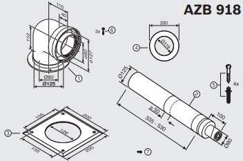 Junkers Bosch AZB 918 rura l=530mm s ukončením,koleno