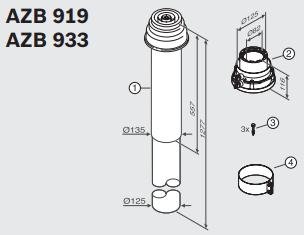 Junkers Bosch AZB 933 zvislý odťah 1365mm a privod 80/125 červený